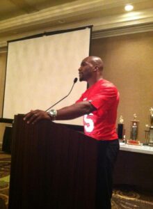 tj at podium